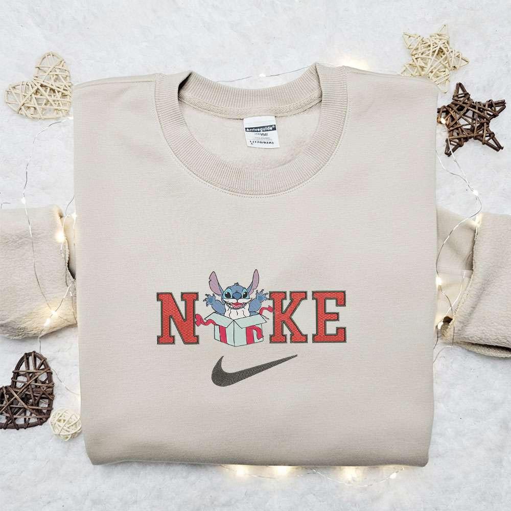 Stitch Santa in Box x Nike Christmas Embroidered Sweatshirt Movie Christmas Embroidered Shirt Best Christmas Gift Ideas