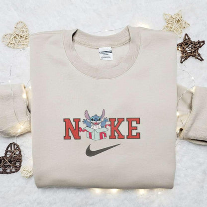 Stitch Santa in Box x Nike Christmas Embroidered Sweatshirt Movie Christmas Embroidered Shirt Best Christmas Gift Ideas