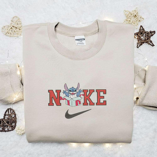 Stitch Santa in Box x Nike Christmas Embroidered Sweatshirt Movie Christmas Embroidered Shirt Best Christmas Gift Ideas