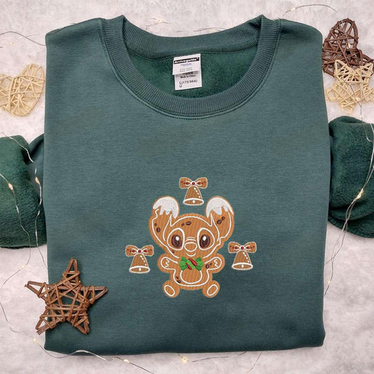 Stitch Gingerbread Embroidered Shirt Disney Characters Embroidered Hoodie Christmas Embroidered Sweatshirt