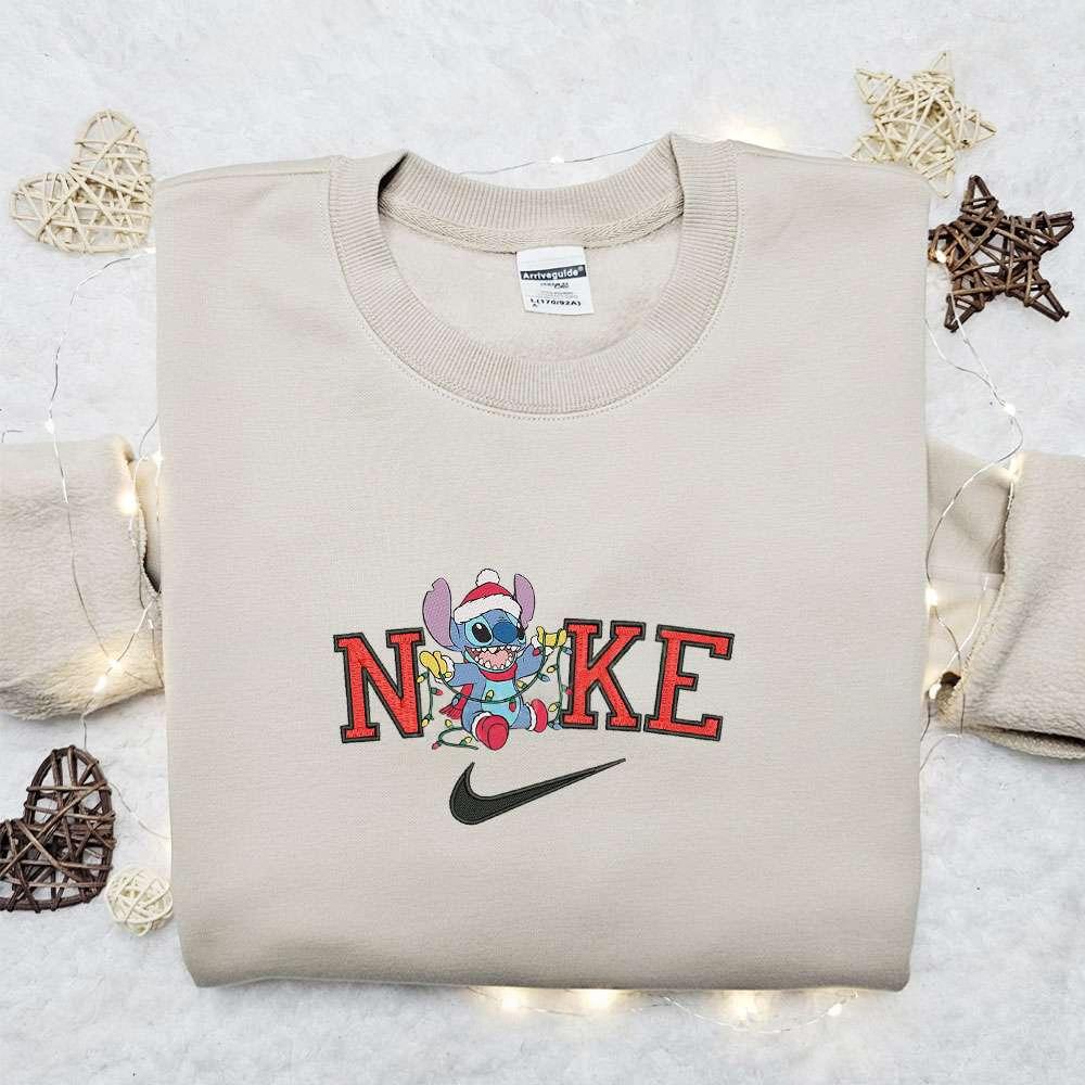 Stitch With Light Christmas x Nike Christmas Embroidered Sweatshirt Movie Christmas Embroidered Shirt Best Christmas Gift Ideas