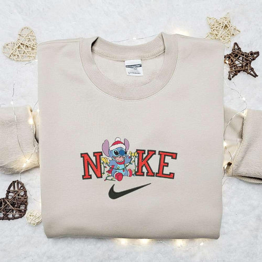 Stitch With Light Christmas x Nike Christmas Embroidered Sweatshirt Movie Christmas Embroidered Shirt Best Christmas Gift Ideas