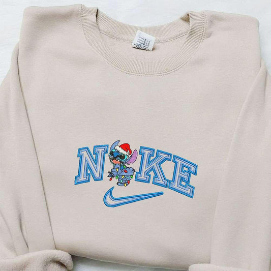 Stitch Xmas x Nike Embroidered Shirt Christmas Embroidered Hoodie Best Gift Ideas For Family