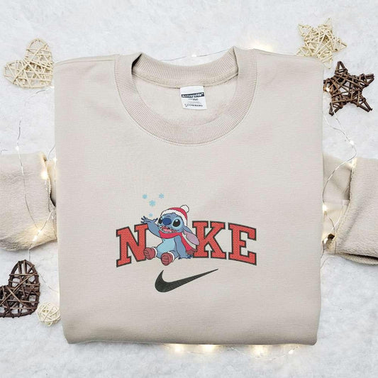 Stitch Touch Snow x Nike Christmas Embroidered Sweatshirt Movie Christmas Embroidered Shirt Best Christmas Gift Ideas