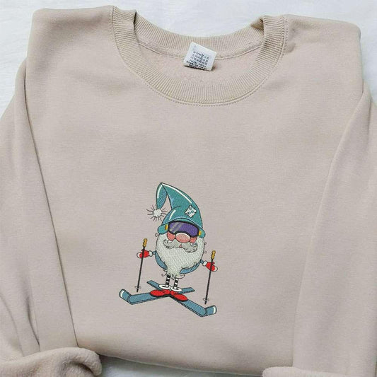 Winter Skiing Gnome Embroidered Shirt Christmas Embroidered Hoodie Best Gifts For Family