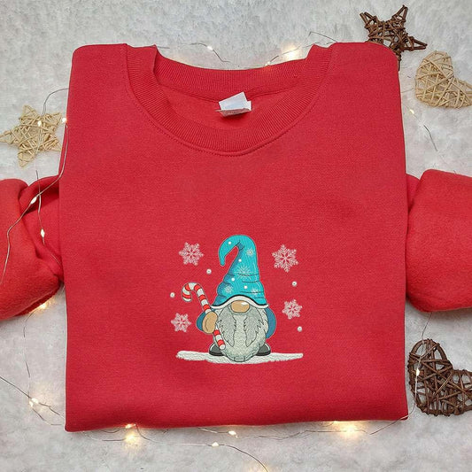 Winter Gnome With Candy Cane Embroidered Shirt Christmas Embroidered Hoodie Best Gifts For Family