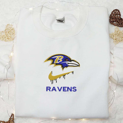 Baltimore Ravens x Nike Swoosh Drip Embroidered Shirt NFL Sports Embroidered Hoodie Best Gift Idea