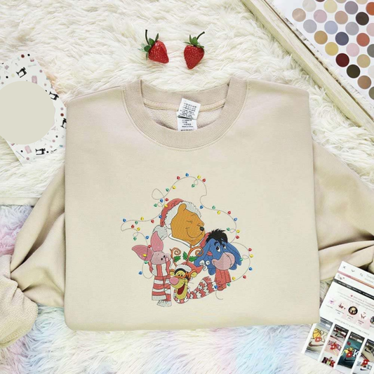 Winnie The Pooh And Friends Christmas Lights Embroidered Shirt Christmas, Best Christmas Gift Ideas For Family