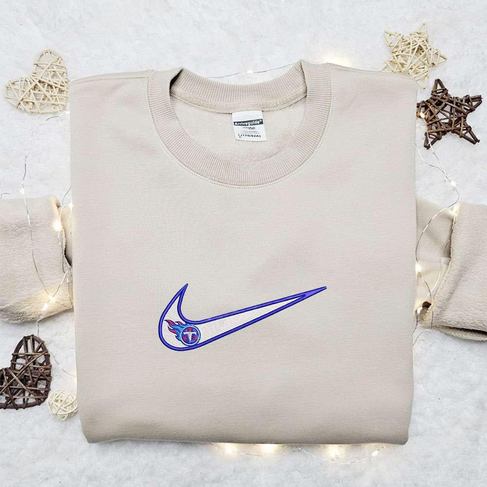 Tennessee Titans x Nike Swoosh Embroidered Shirt NFL Sports Embroidered Hoodie Best Fandom Gift Ideas 1