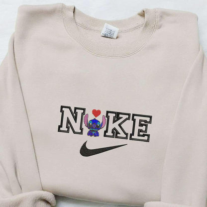 Stitch Heart x Nike Embroidered Shirt Nike Inspired Embroidered Hoodie Valentines Day Embroidered Sweatshirt