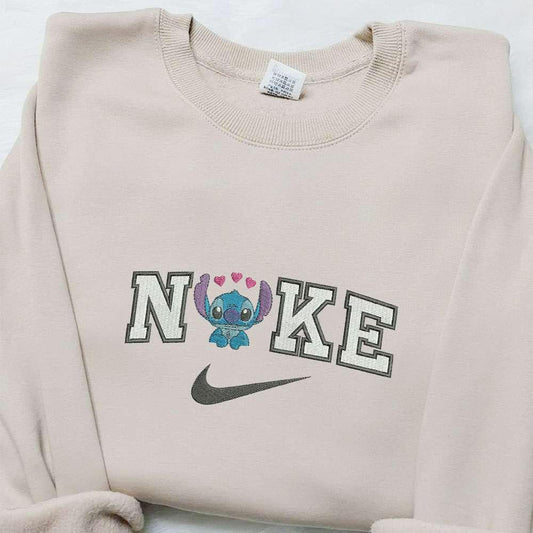 Stitch Hearts x Nike Embroidered Sweatshirt Disney Characters Embroidered Hoodie Best Valentines Gift Ideas