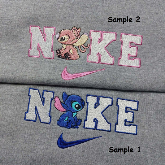 Stitch Angel Nike Embroidered Shirt Custom Nike Embroidered Shirt Matching Couple Shirt 2