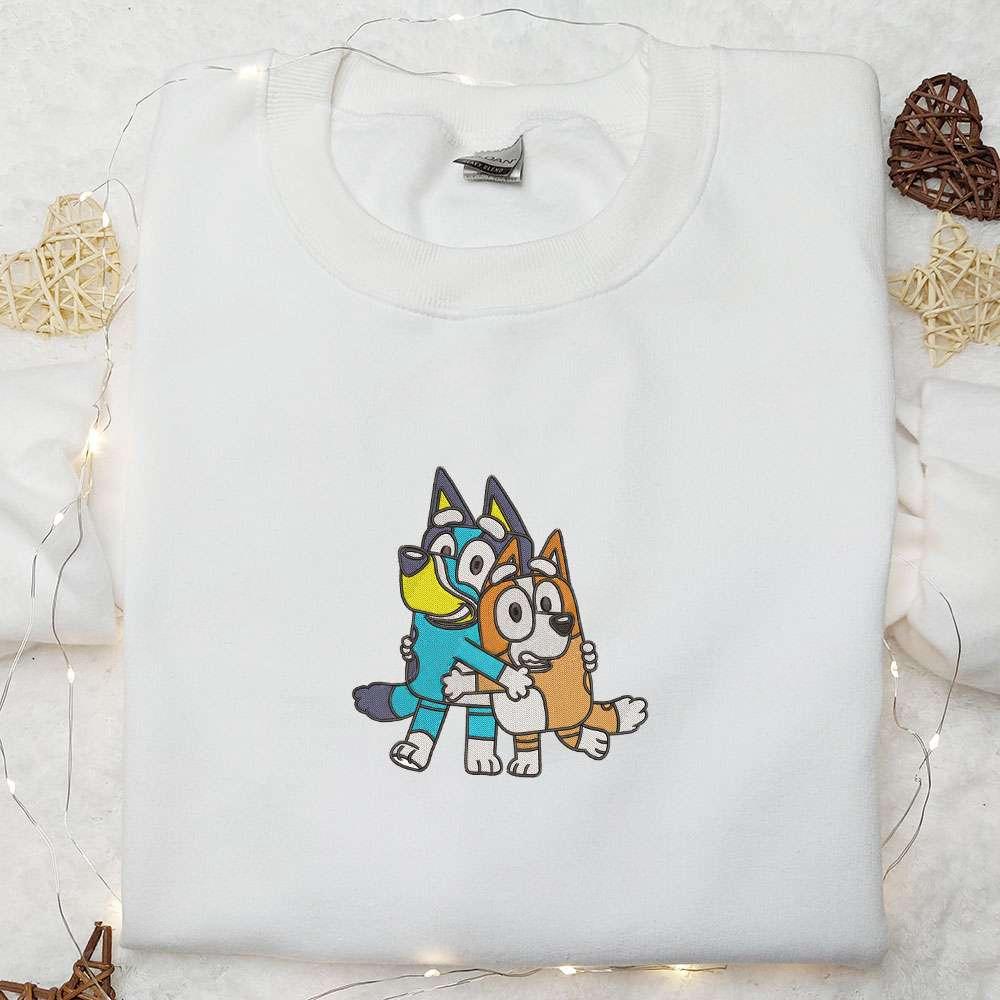 Bluey And Bingo Hug Embroidered Shirt Bluey Cartoon Embroidered Hoodie Best Gift For Brother And Sister