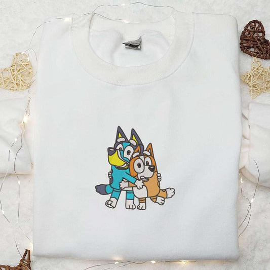 Bluey And Bingo Hug Embroidered Shirt Bluey Cartoon Embroidered Hoodie Best Gift For Brother And Sister