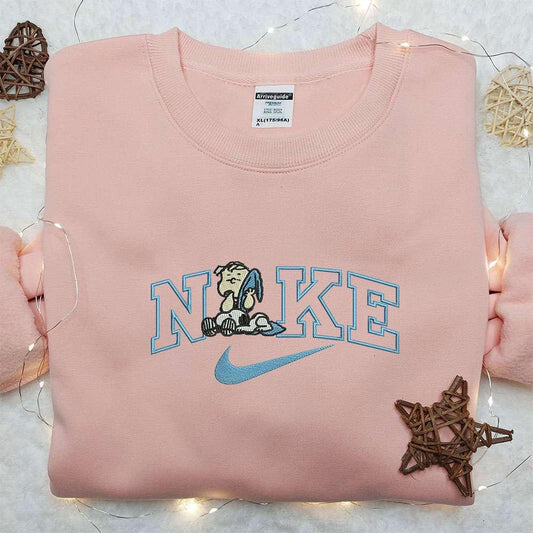 Charlie Brown and Snoopy x Nike Embroidered Sweatshirt Peanuts Cartoon Embroidered Shirt Nike Inspired Embroidered Shirt