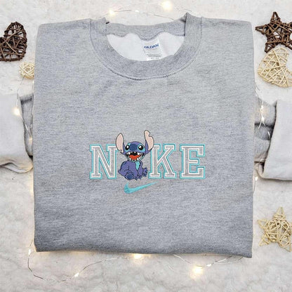 Stitch Laugh x Nike Cartoon Embroidered Shirt Lilo and Stitch Embroidered Shirt Nike Inspired Embroidered Shirt