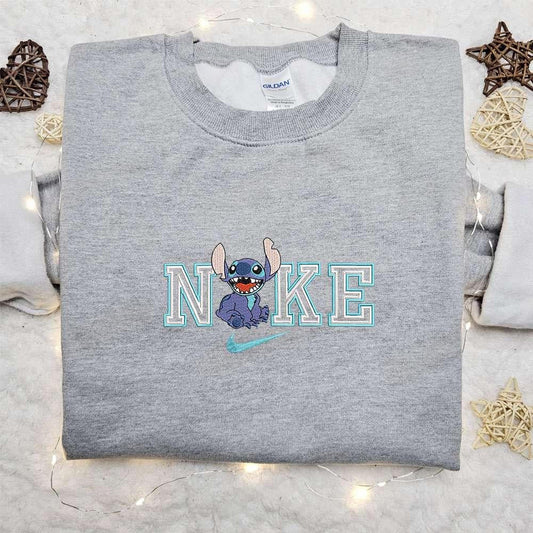 Stitch Laugh x Nike Cartoon Embroidered Shirt Lilo and Stitch Embroidered Shirt Nike Inspired Embroidered Shirt
