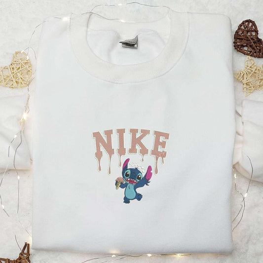 Stitch Choco Ice Cream Drip x Nike Embroidered Shirt Disney Characters Embroidered Hoodie Nike Inspired Embroidered Sweatshirt