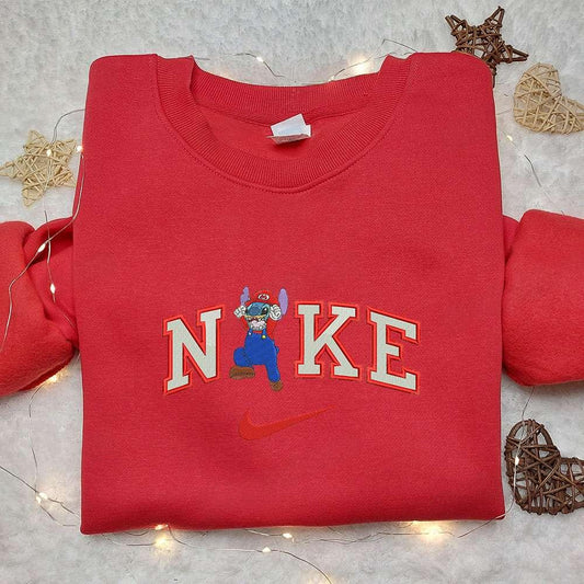 Stitch Mario x Nike Embroidered Sweatshirt Nike Inspired Embroidered Shirt Best Birthday Gift Ideas