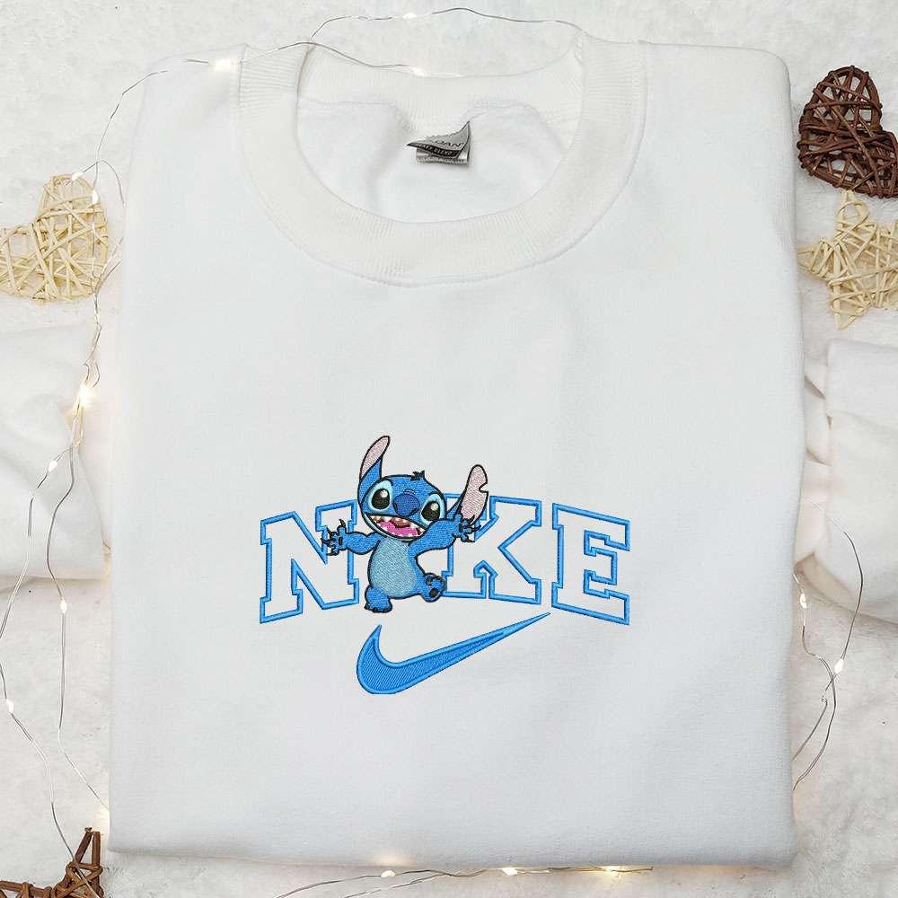 Stitch Happy x Nike Embroidered Shirt Disney Characters Embroidered Hoodie Nike Inspired Embroidered Sweatshirt