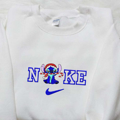 Stitch Xmas x Nike Cartoon Embroidered Shirt Lilo and Stitch Embroidered Shirt Nike Inspired Embroidered Shirt