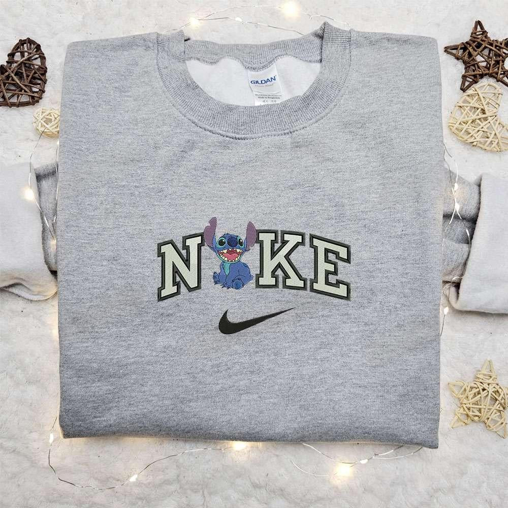 Stitch Shout x Nike Cartoon Embroidered Sweatshirt Disney Characters Embroidered Shirt Best Gift Ideas for Family