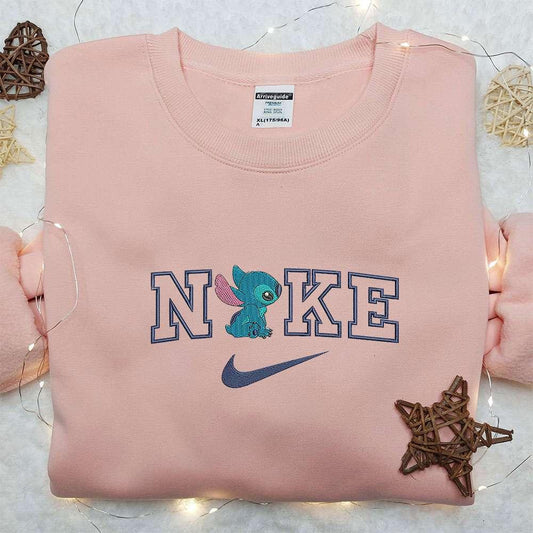 Stitch x Nike Embroidered Sweatshirt Lilo and Stitch Cartoon Embroidered Shirt Nike Inspired Embroidered Shirt