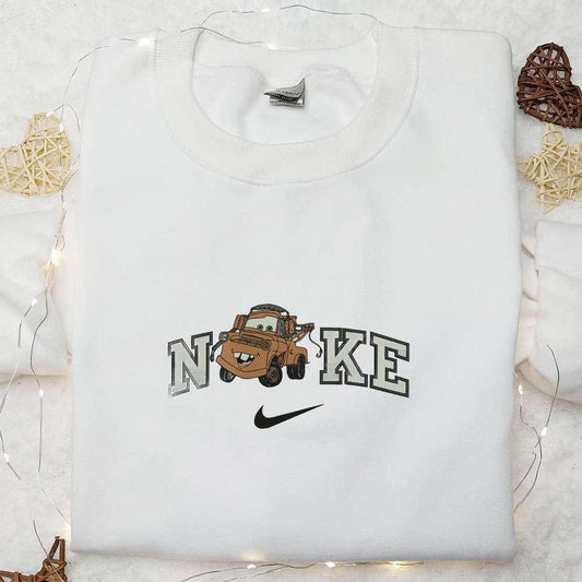 Tow Mater x Nike Embroidered Shirt Pixar Cars Disney Cartoon Embroidered Sweatshirt Nike Inspired Embroidered Hoodie