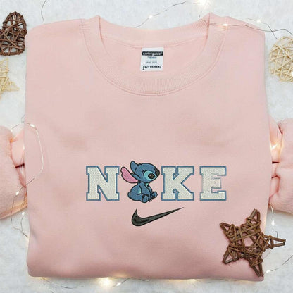 Stitch x Nike Cartoon Embroidered Sweatshirt Nike Inspired Embroidered Hoodie Best Birthday Gift Ideas