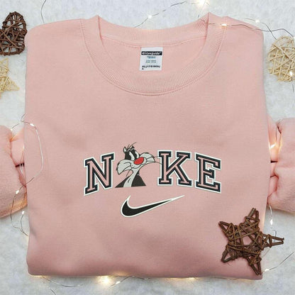 Sylvester x Nike Embroidered Sweatshirt Sylvester and Tweety Disney Embroidered Shirt Nike Inspired Embroidered Shirt