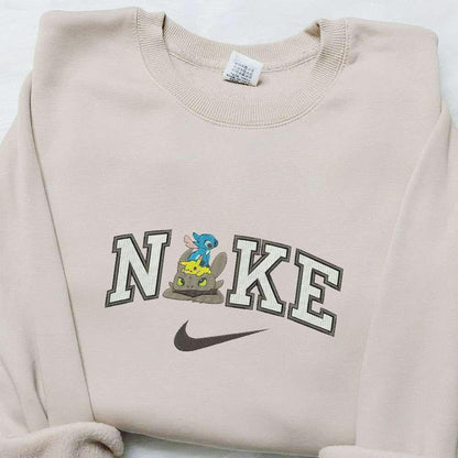 Stitch Toothless Pikachu x Nike Cartoon Embroidered Sweatshirt Nike Inspired Embroidered Hoodie Best Birthday Gift Ideas