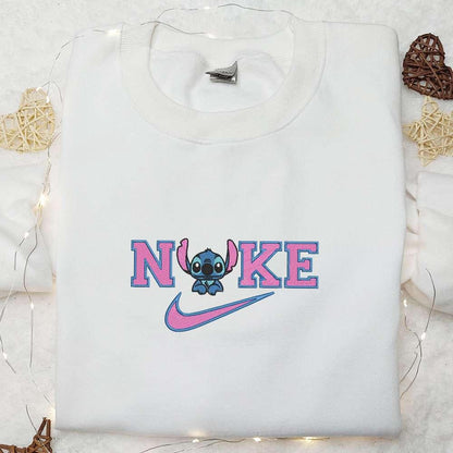 Stitch x Nike Embroidered Shirt Nike Inspired Embroidered Hoodie Best Gifts For Family