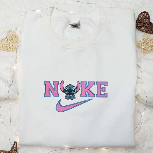 Stitch x Nike Embroidered Shirt Nike Inspired Embroidered Hoodie Best Gifts For Family