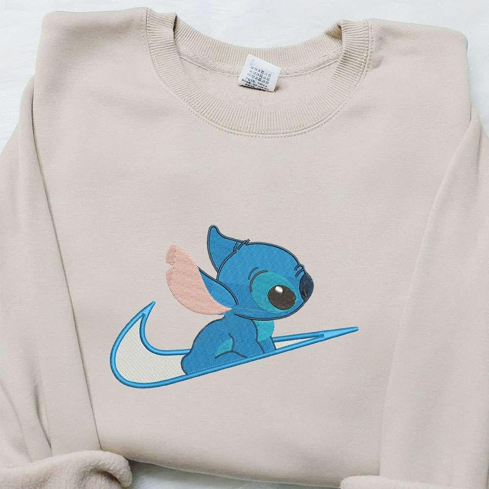 Stitch x Swoosh Cartoon Embroidered Hoodie Disney Characters Embroidered Shirt Best Gift Ideas for Family