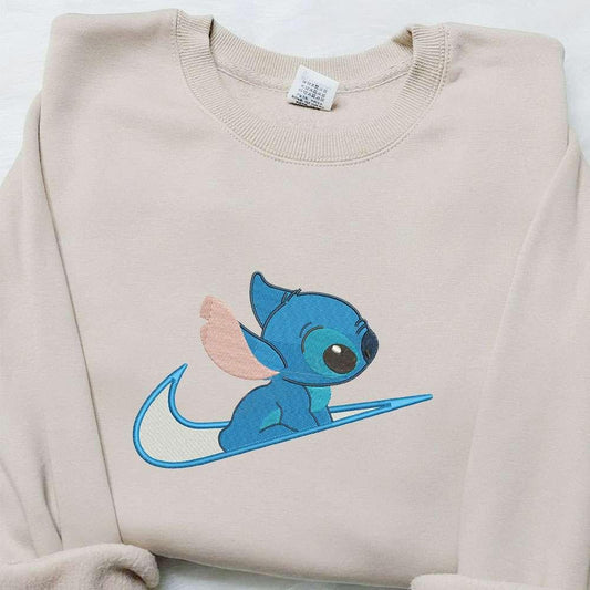 Stitch x Swoosh Cartoon Embroidered Hoodie Disney Characters Embroidered Shirt Best Gift Ideas for Family