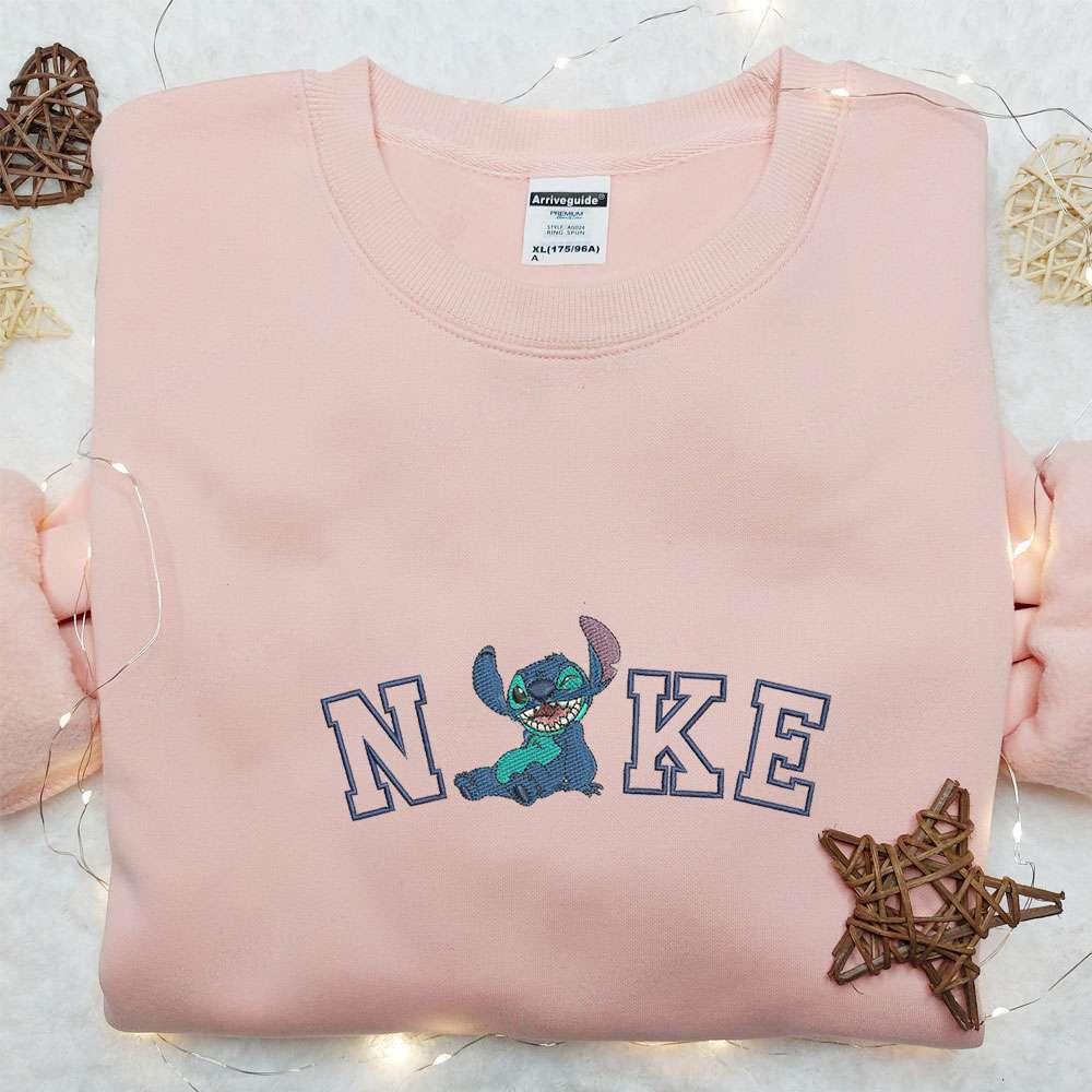 Stitch x Nike Cartoon Embroidered Shirt Lilo and Stitch Embroidered Shirt Nike Inspired Embroidered Shirt