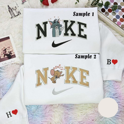 Tom And Jerry Laughing Hearts Embroidered Shirts Cartoon Embroidered Couples Shirts