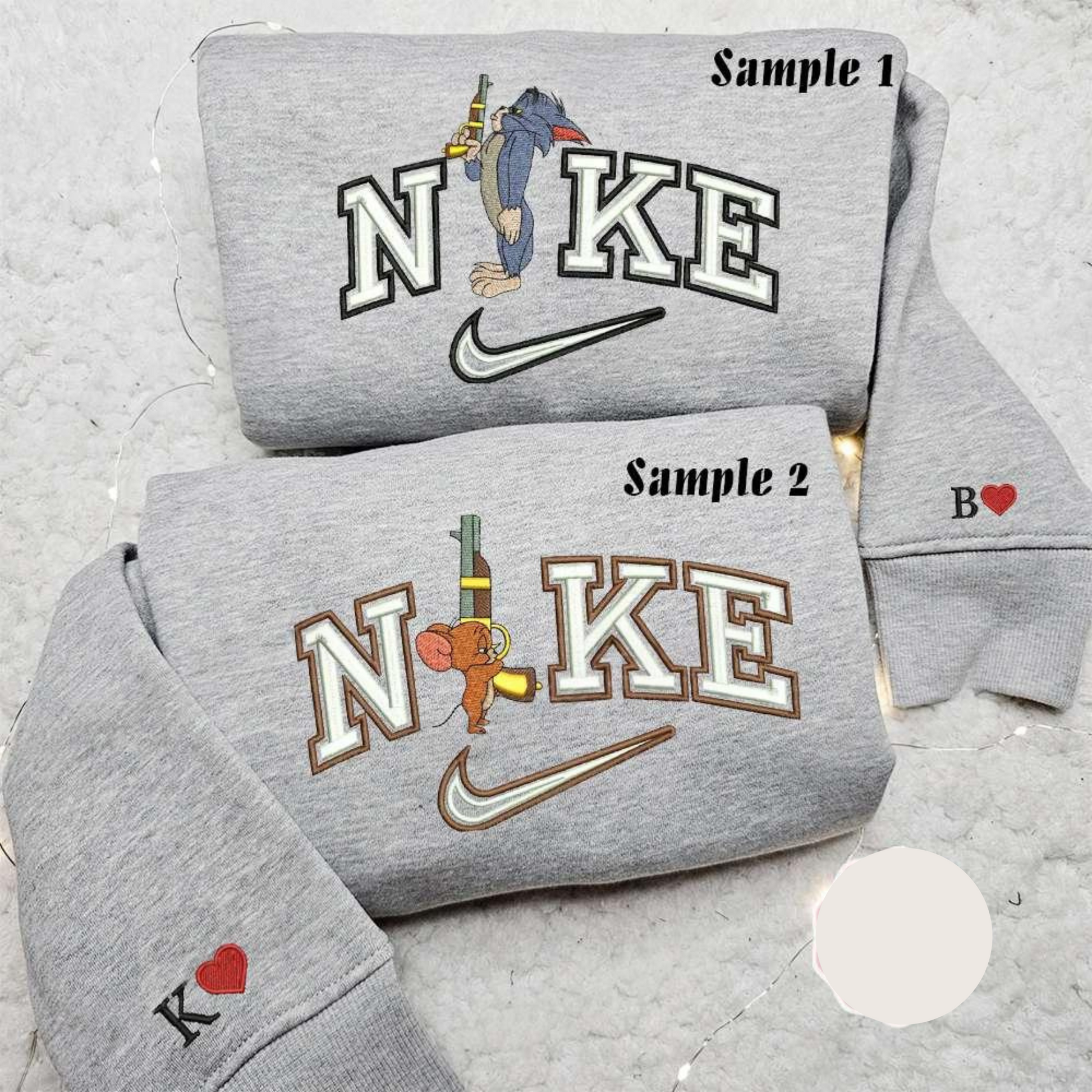 Tom And Jerry With Gun x Nike Couple Embroidered Shirt Cartoon Embroidered Hoodie Nike Inspired Embroidered Sweatshirt