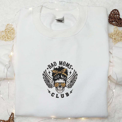 Bad Moms Club Skull Embroidered Sweatshirt Halloween Embroidered Hoodie Best Halloween Gifts Ideas