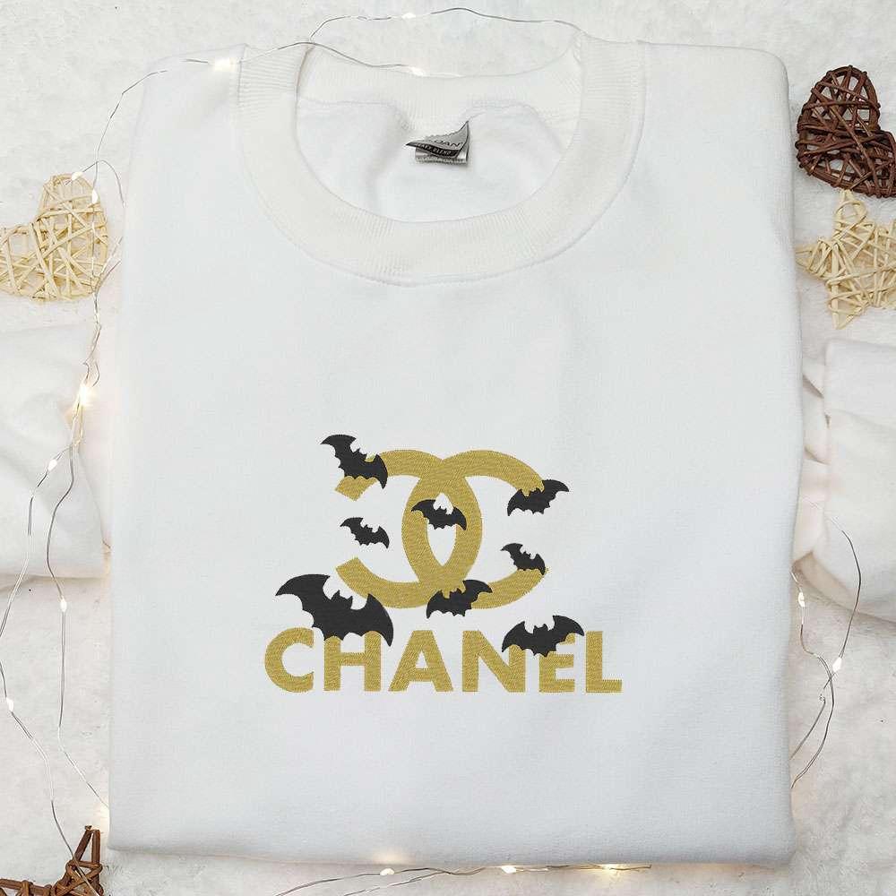 Chanel Logo With Bats Embroidered Shirt Halloween Embroidered Hoodie Best Gifts For Family