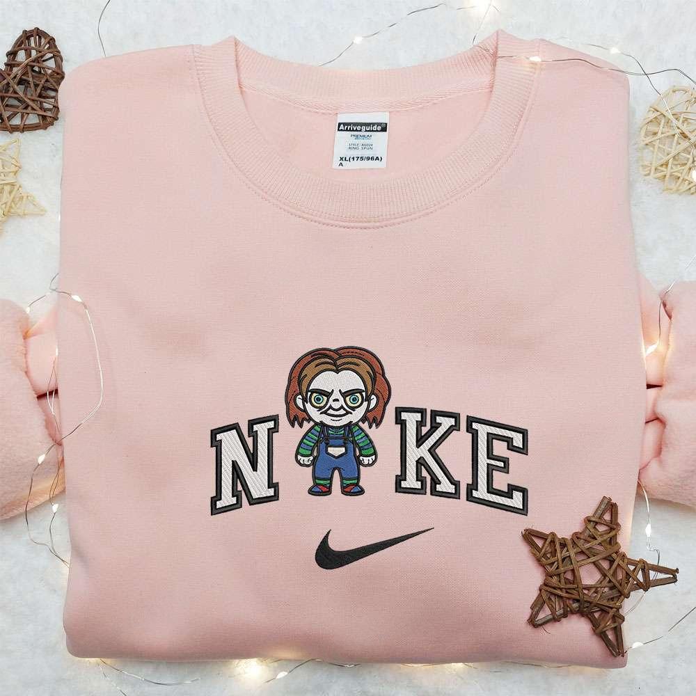 Chibi Chucky x Nike Embroidered Sweatshirt Horror Movie Embroidered Hoodie Halloween Embroidered Shirt