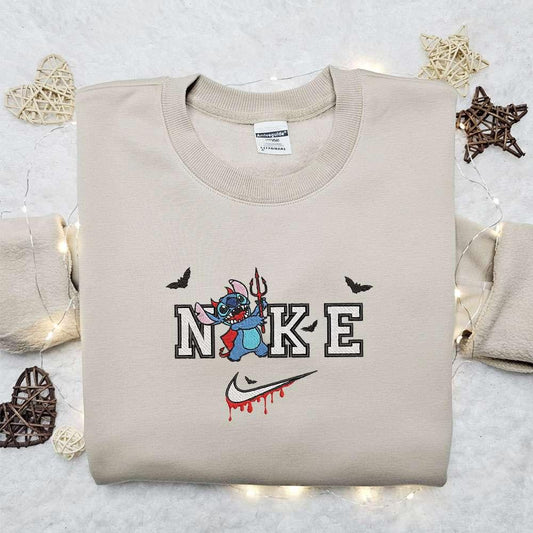 Stitch Devil x Nike Embroidered Hoodie Nike Inspired Embroidered Shirt Best Halloween Gift Ideas