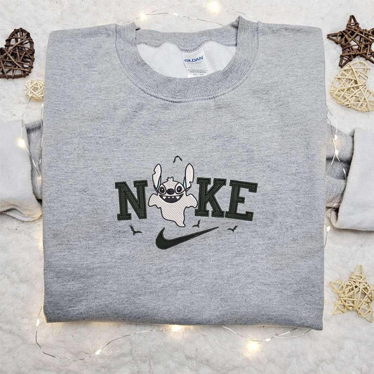 Stitch Ghost Halloween x Nike Embroidered Sweatshirt Walt Disney Characters Embroidered Shirt Best Halloween Gift Ideas