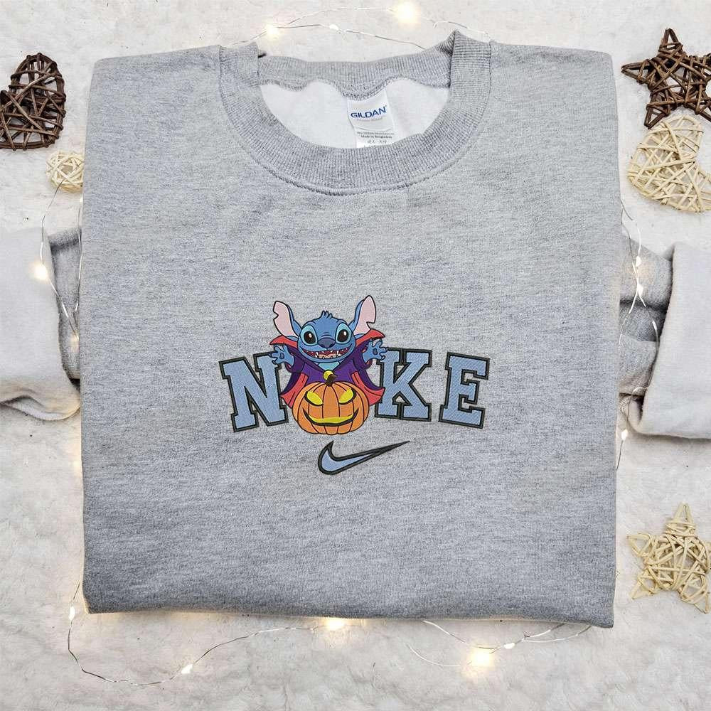 Stitch Dracula Halloween x Nike Embroidered Sweatshirt Walt Disney Characters Embroidered Shirt Best Halloween Gift Ideas