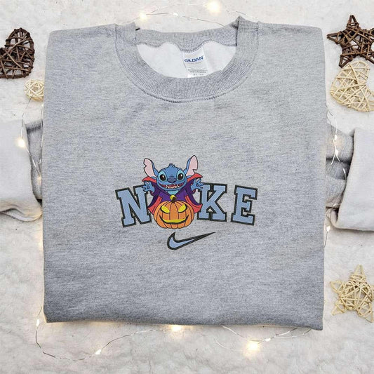 Stitch Dracula Halloween x Nike Embroidered Sweatshirt Walt Disney Characters Embroidered Shirt Best Halloween Gift Ideas