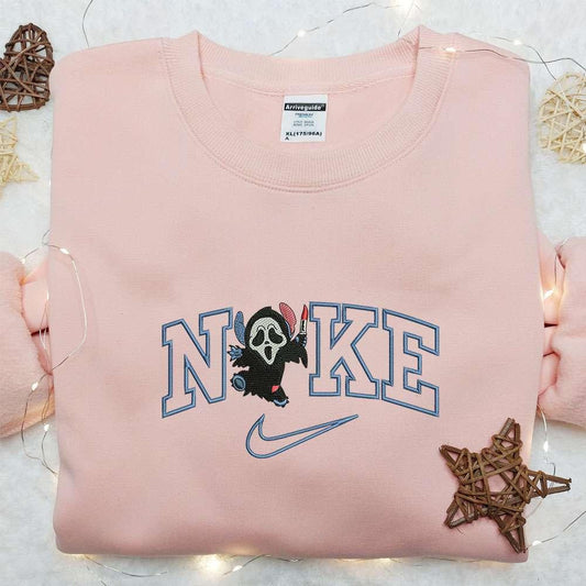 Stitch Ghostface x Nike Embroidered Hoodie Nike Inspired Embroidered Shirt Best Halloween Gift Ideas