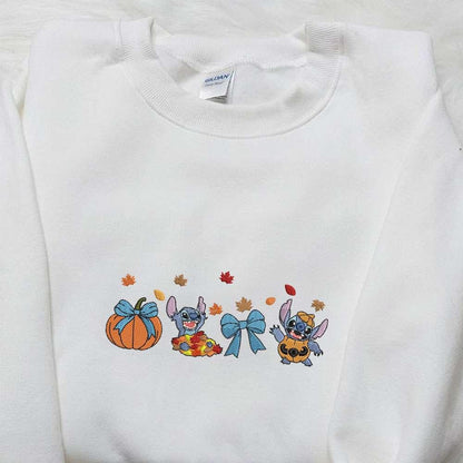 Stitch Autumn Fall Pumpkin Embroidered Shirt