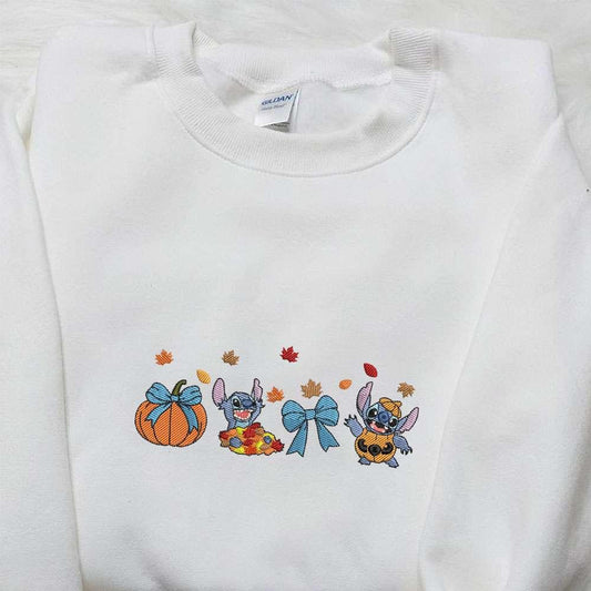 Stitch Autumn Fall Pumpkin Embroidered Shirt