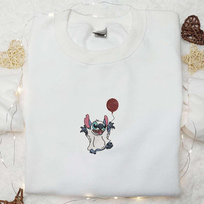 Stitch Ghost Balloon Embroidered Hoodie Lilo And Stitch Halloween Embroidered T shirt Best Halloween Gift Ideas