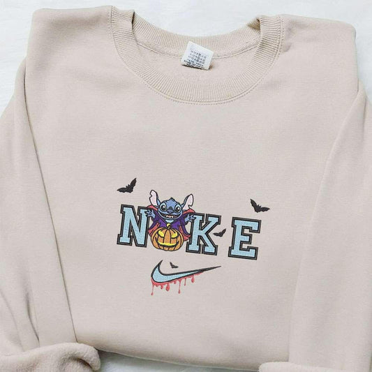 Stitch Dracula Pumpkin x Nike Embroidered Sweatshirt Lilo and Stitch Disney Embroidered Shirt The Best Halloween Gift